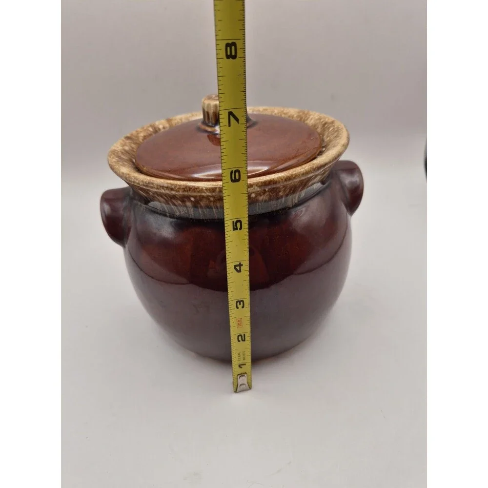 Hull Pottery Bean Pot Brown Drip Glaze Crock Jar Oven Proof Vintage Made In USA